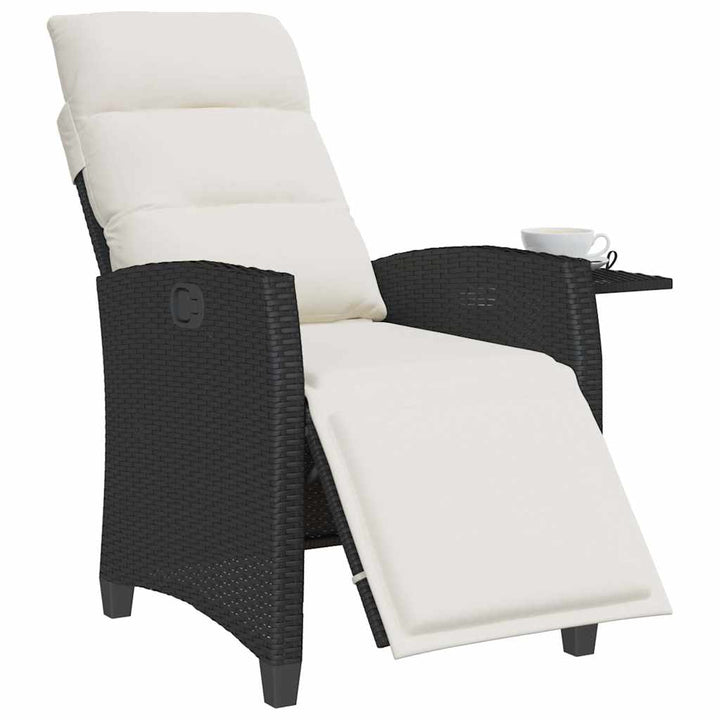 havestol med lænefunktion og sidebord polyrattan sort