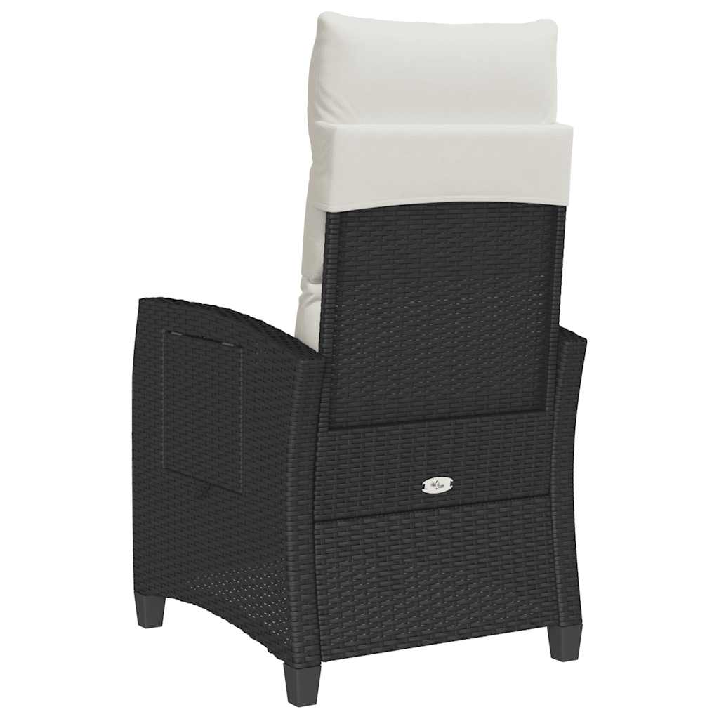 havestol med lænefunktion og sidebord polyrattan sort
