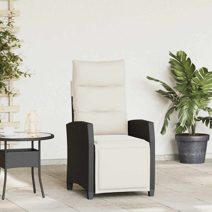 havestol med lænefunktion og sidebord polyrattan sort
