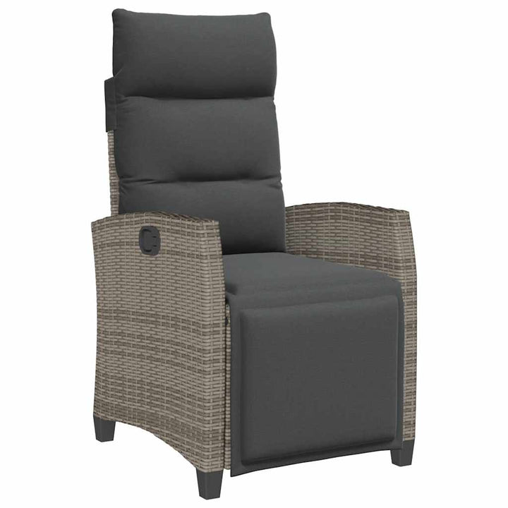 havestol med lænefunktion og sidebord polyrattan grå