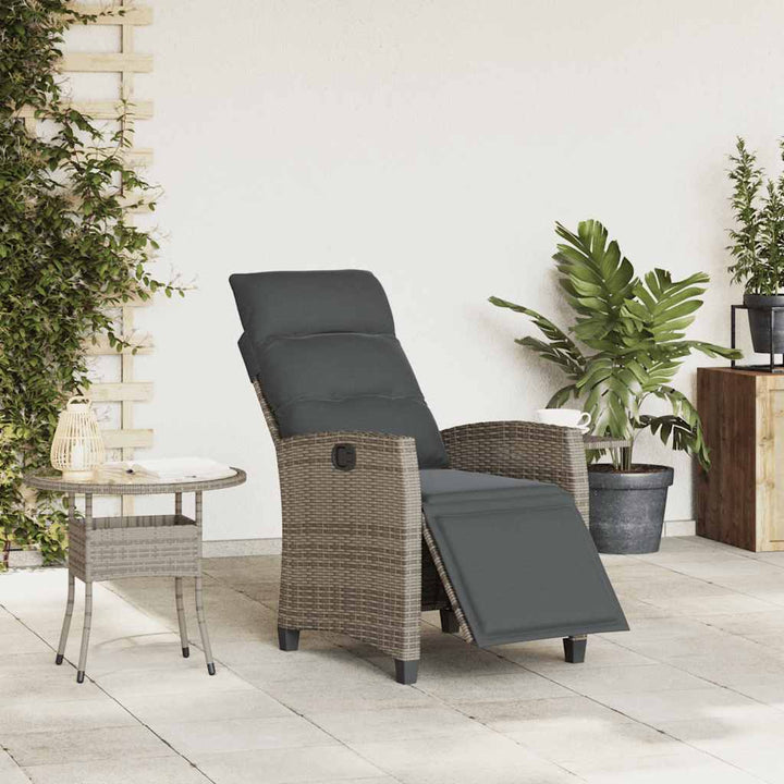 havestol med lænefunktion og sidebord polyrattan grå