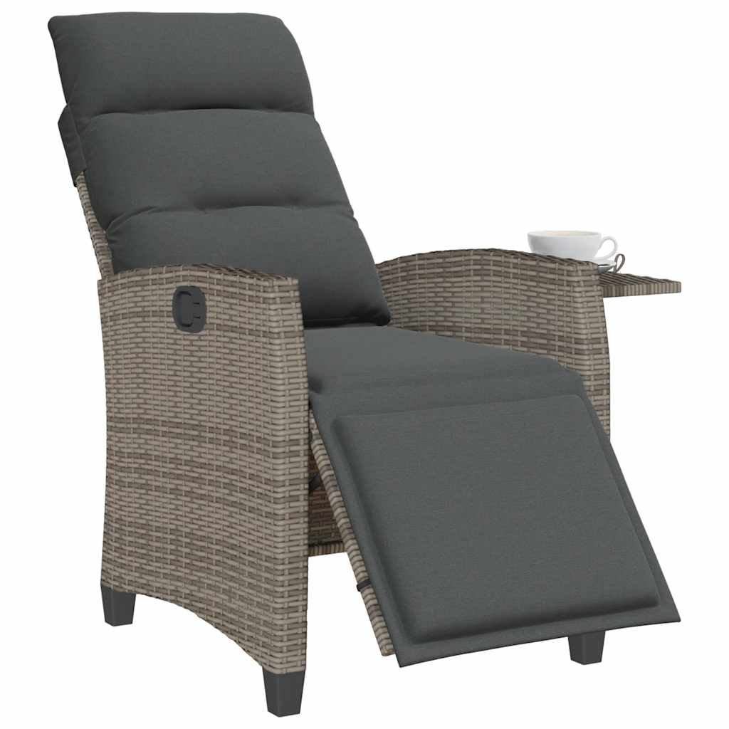 havestol med lænefunktion og sidebord polyrattan grå