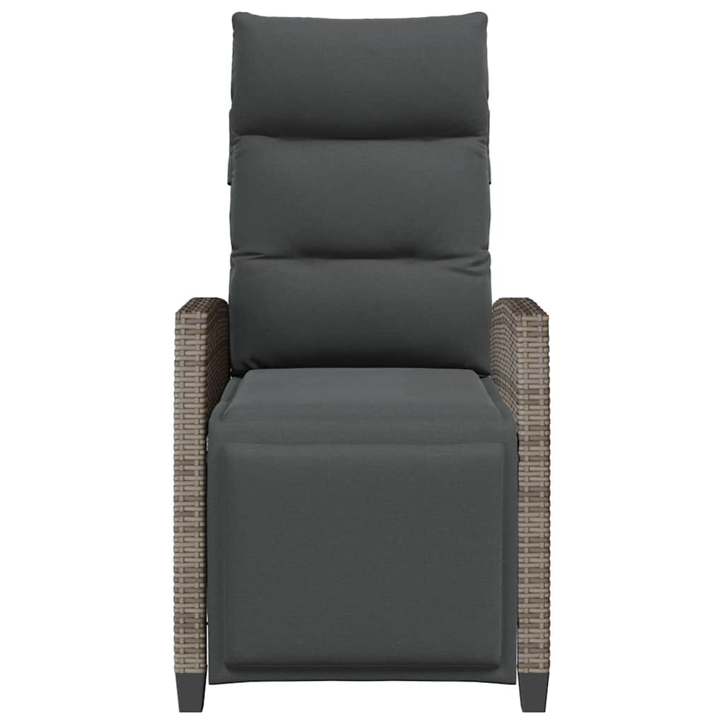 havestol med lænefunktion og sidebord polyrattan grå