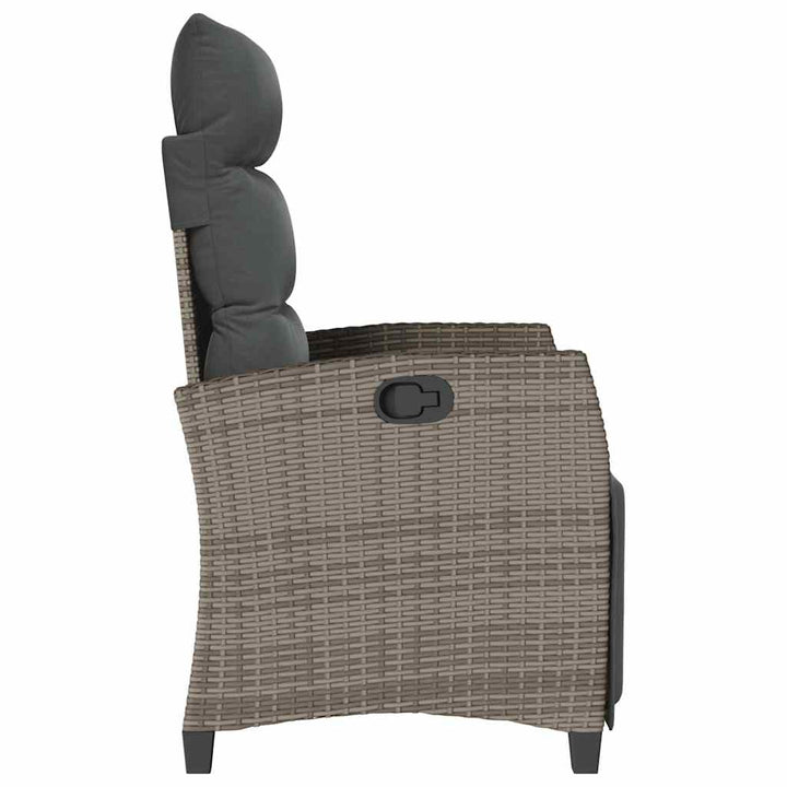 havestol med lænefunktion og sidebord polyrattan grå