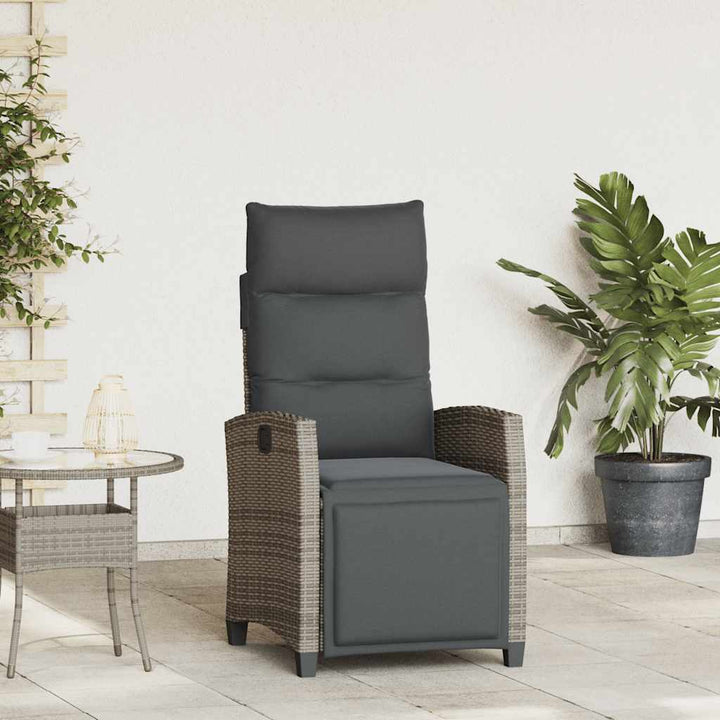 havestol med lænefunktion og sidebord polyrattan grå
