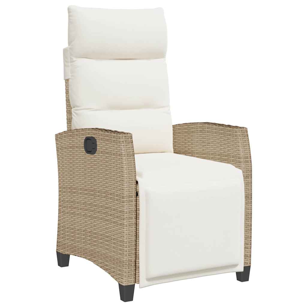 havestol med lænefunktion og sidebord polyrattan beige