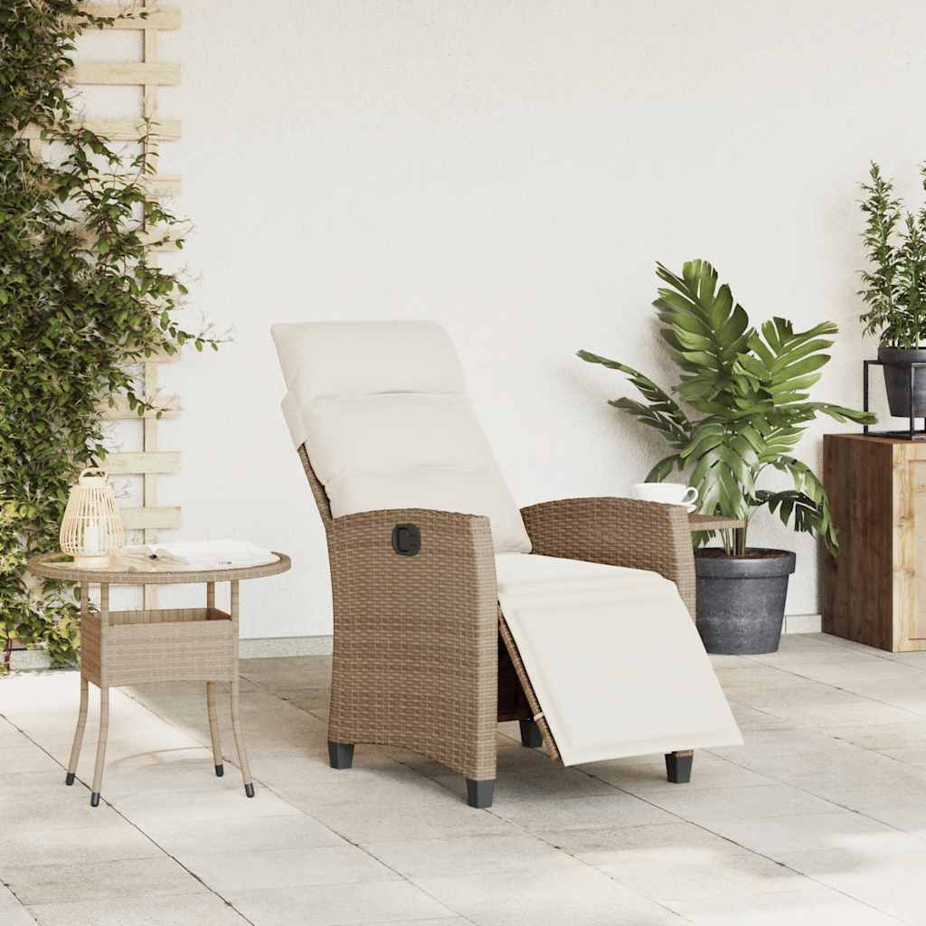 havestol med lænefunktion og sidebord polyrattan beige