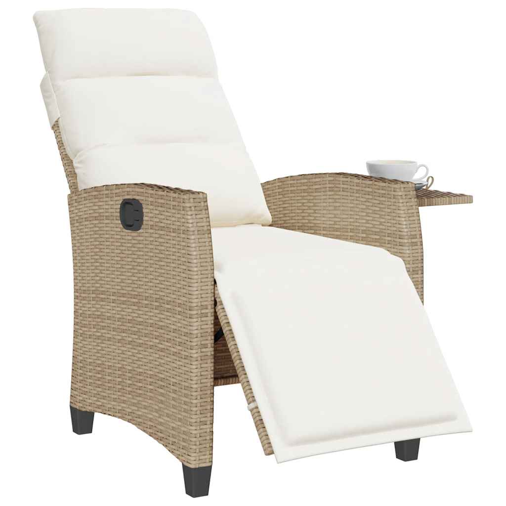 havestol med lænefunktion og sidebord polyrattan beige