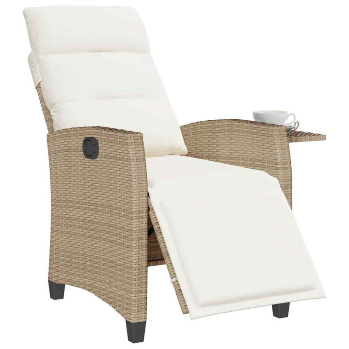 havestol med lænefunktion og sidebord polyrattan beige