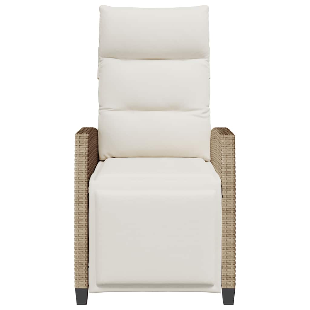 havestol med lænefunktion og sidebord polyrattan beige