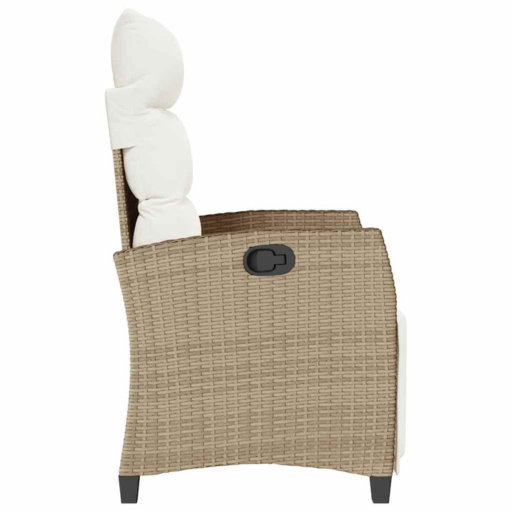 havestol med lænefunktion og sidebord polyrattan beige