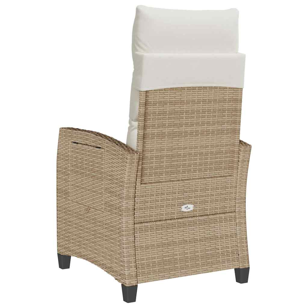 havestol med lænefunktion og sidebord polyrattan beige
