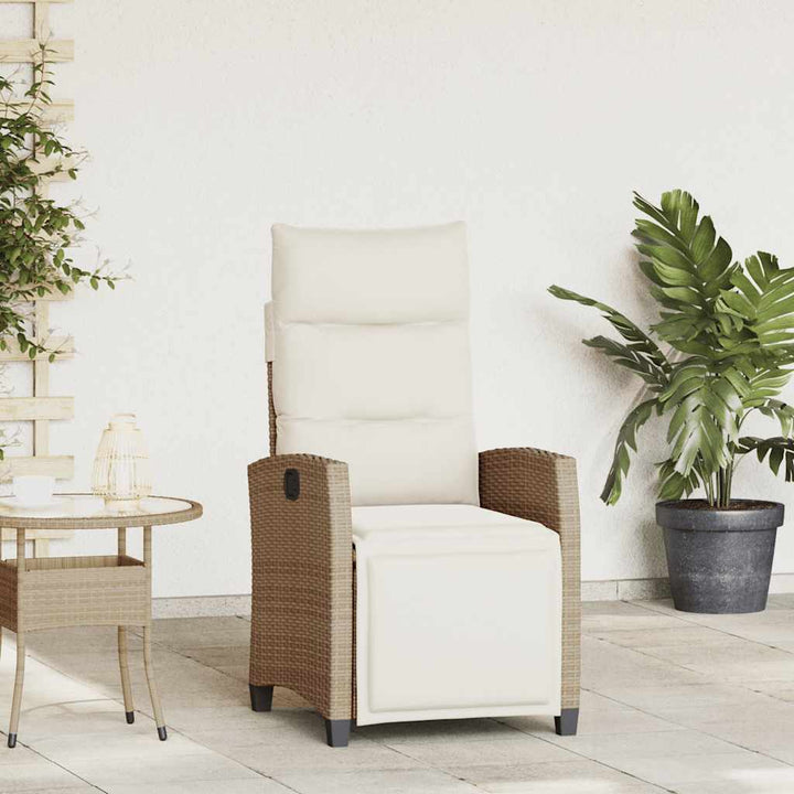 havestol med lænefunktion og sidebord polyrattan beige