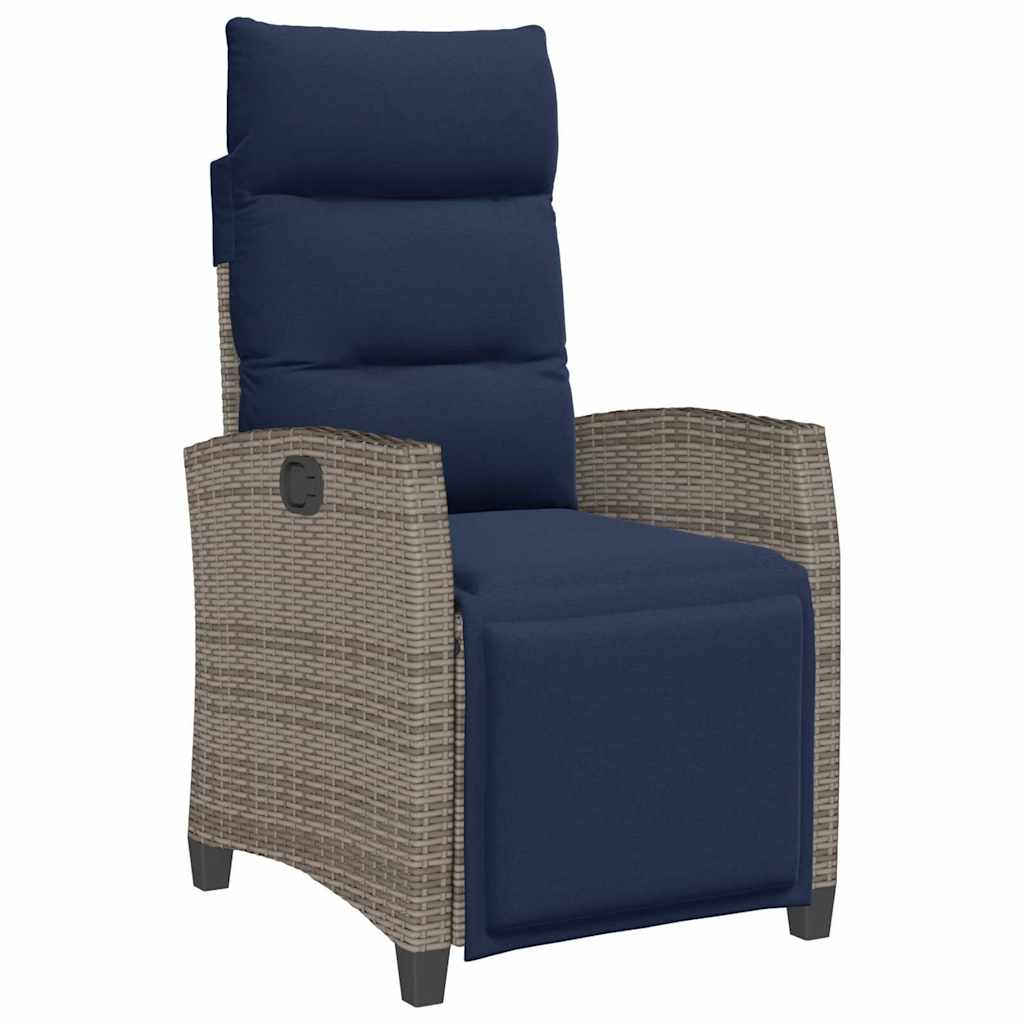 havestol med lænefunktion og sidebord polyrattan grå
