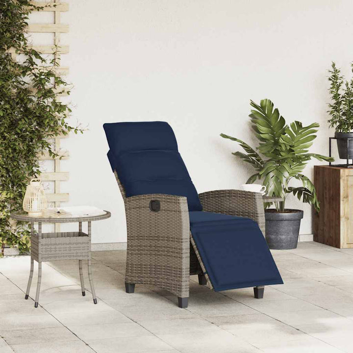 havestol med lænefunktion og sidebord polyrattan grå