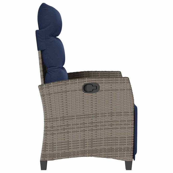 havestol med lænefunktion og sidebord polyrattan grå