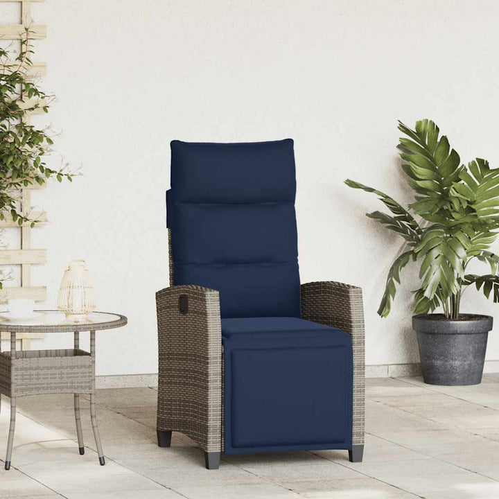 havestol med lænefunktion og sidebord polyrattan grå