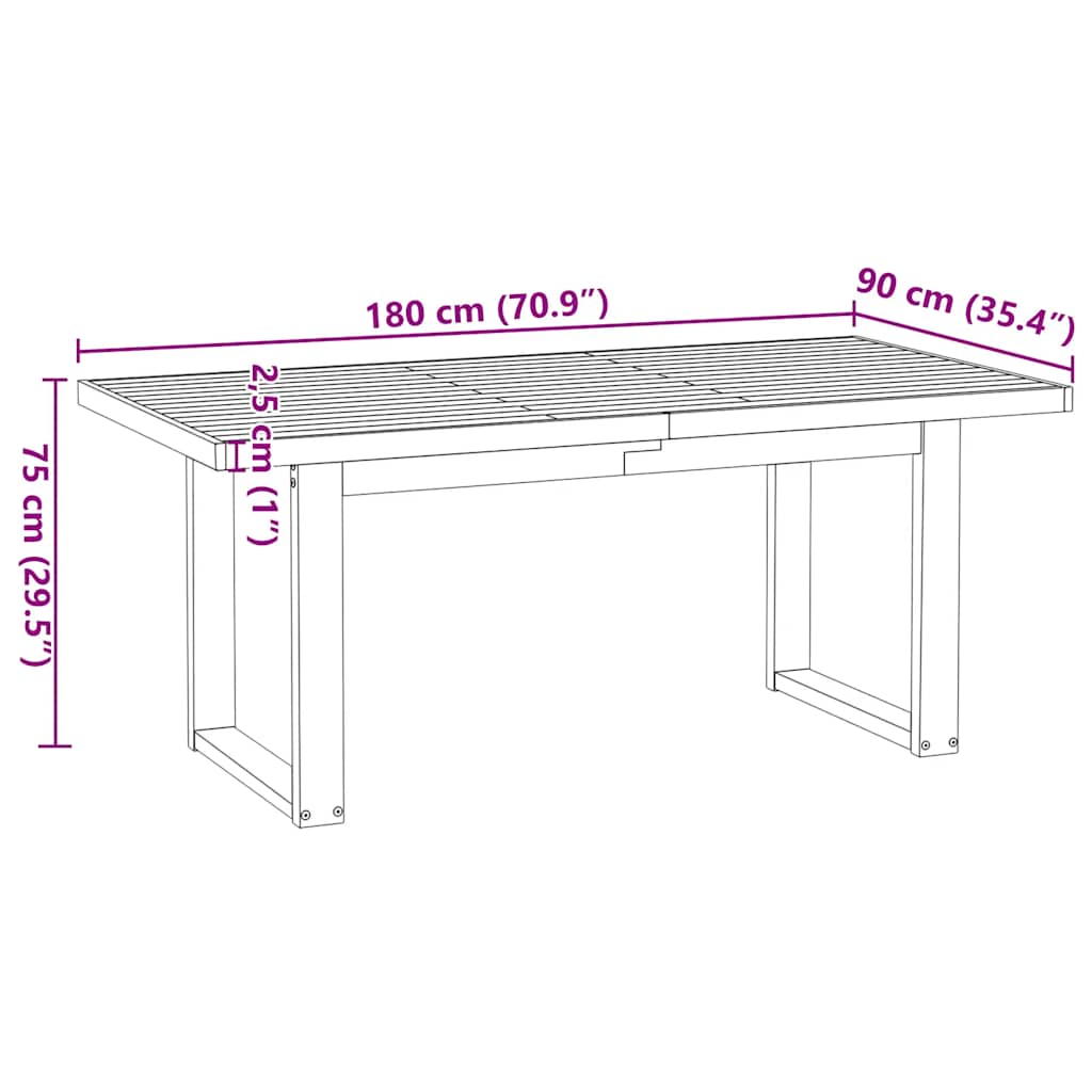 spisebord NOAIN U-formede ben 180x90x75 cm massivt træ fyrretræ