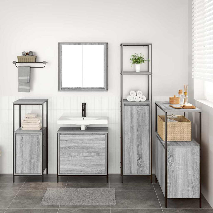 Badeværelsesmøbel sæt med hylde 5 pcs Grå 76,5 x 35 x 95 cm
