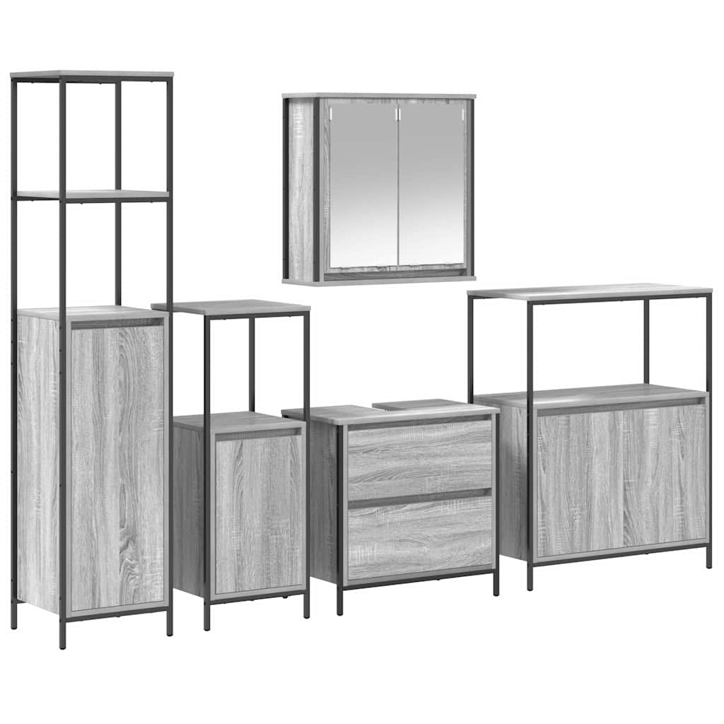 Badeværelsesmøbel sæt med hylde 5 pcs Grå 76,5 x 35 x 95 cm
