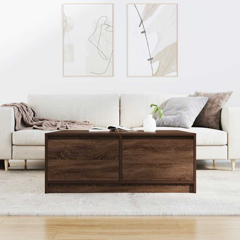 sofabord med skuffer 100x100x40 cm brun egetræsfarve