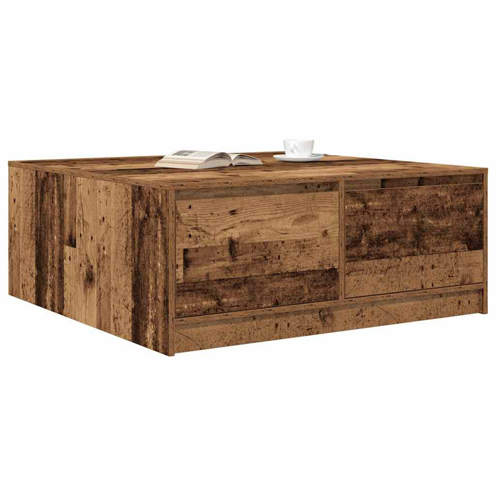 sofabord med skuffer 100x100x40 cm gammelt træ-look