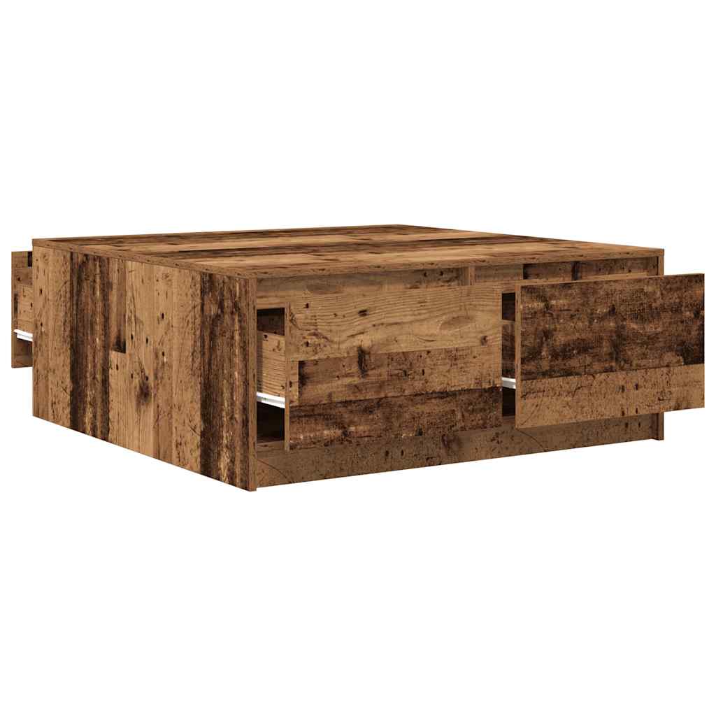 sofabord med skuffer 100x100x40 cm gammelt træ-look