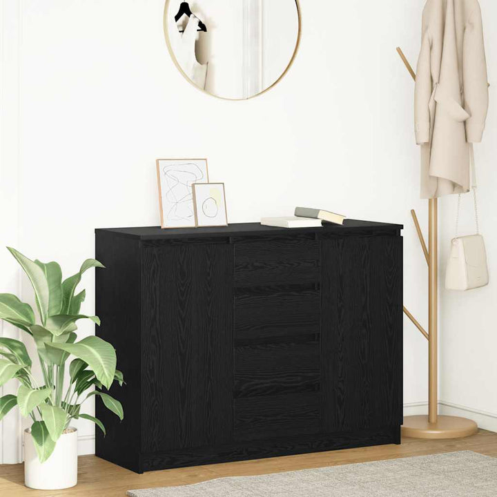 skænk med skuffer 100,5x35x76 cm konstrueret træ sort egetræ