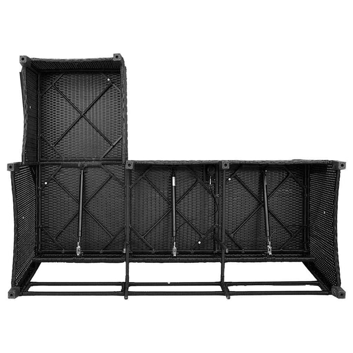 loungestol med hynder og lænefunktion L-formet polyrattan sort