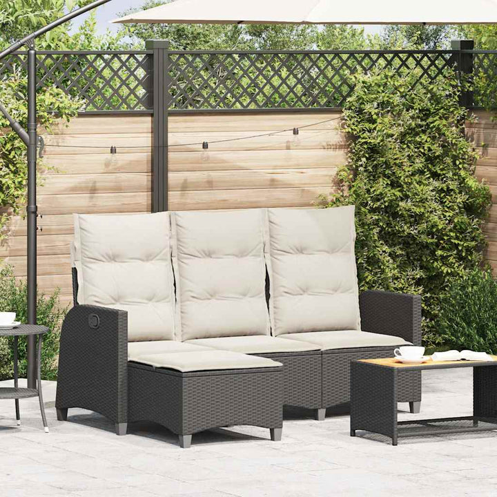 loungestol med hynder og lænefunktion L-formet polyrattan sort