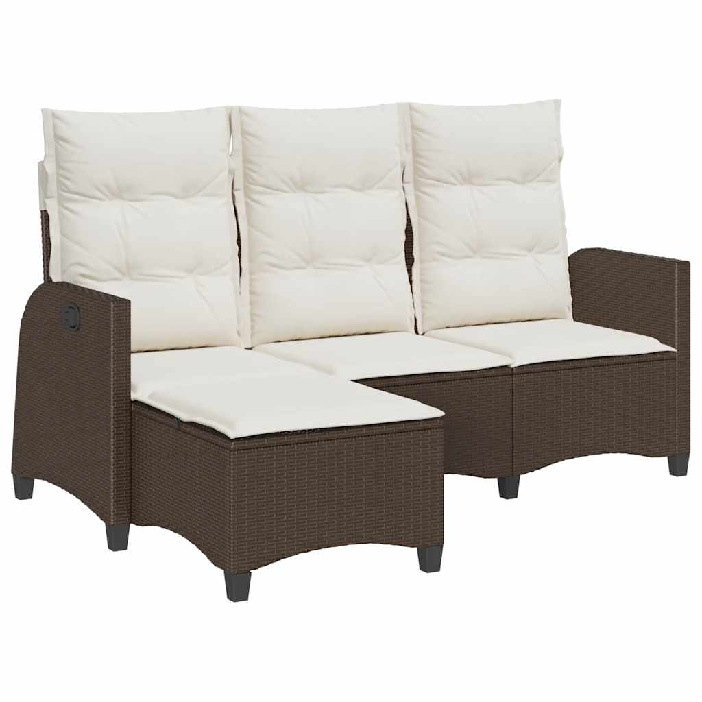 loungestol med hynder og lænefunktion L-formet polyrattan brun