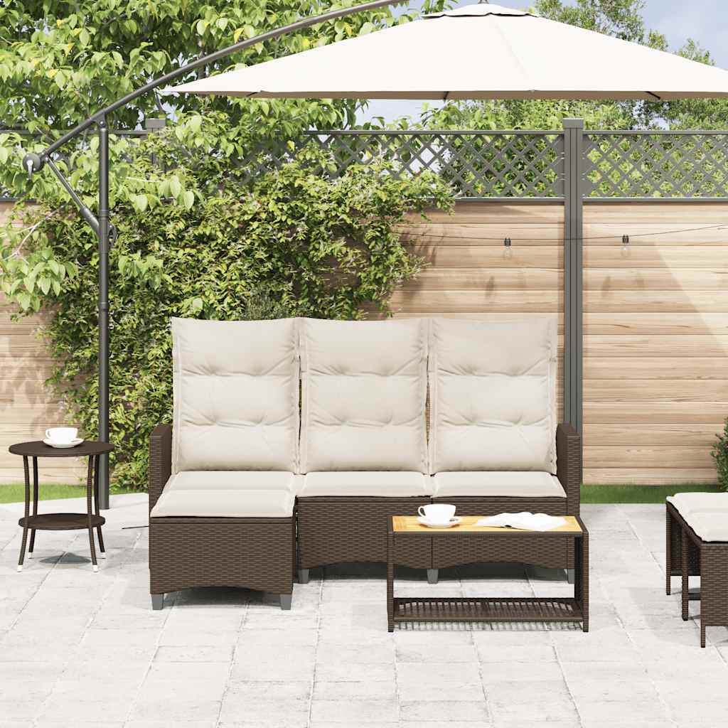 loungestol med hynder og lænefunktion L-formet polyrattan brun