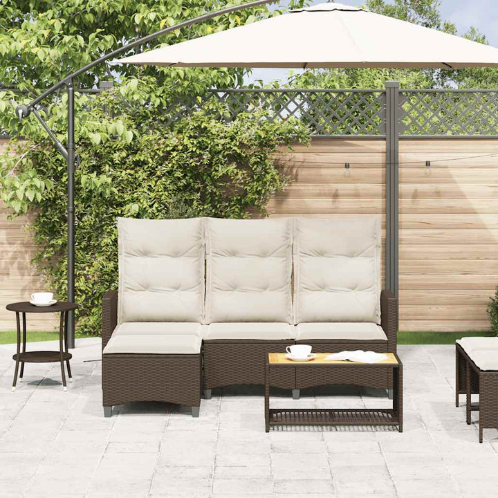 loungestol med hynder og lænefunktion L-formet polyrattan brun
