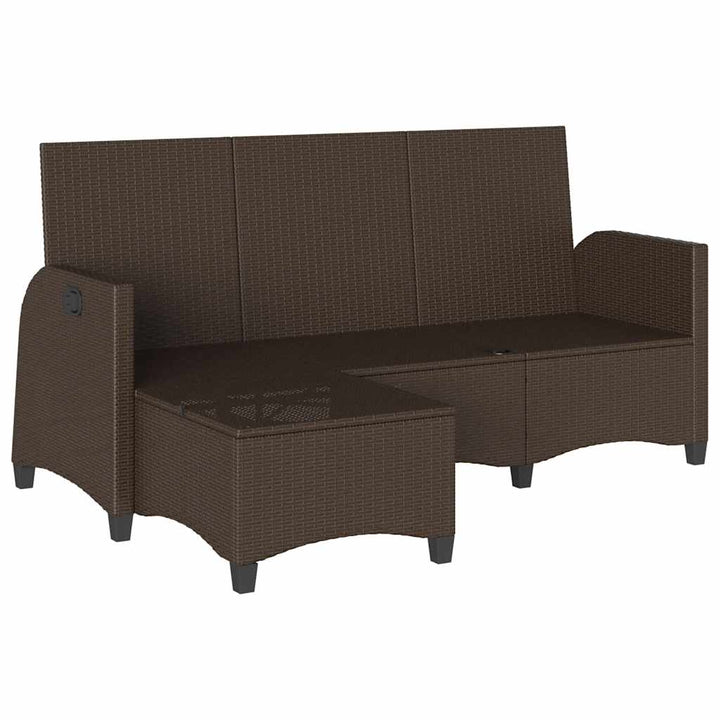 loungestol med hynder og lænefunktion L-formet polyrattan brun