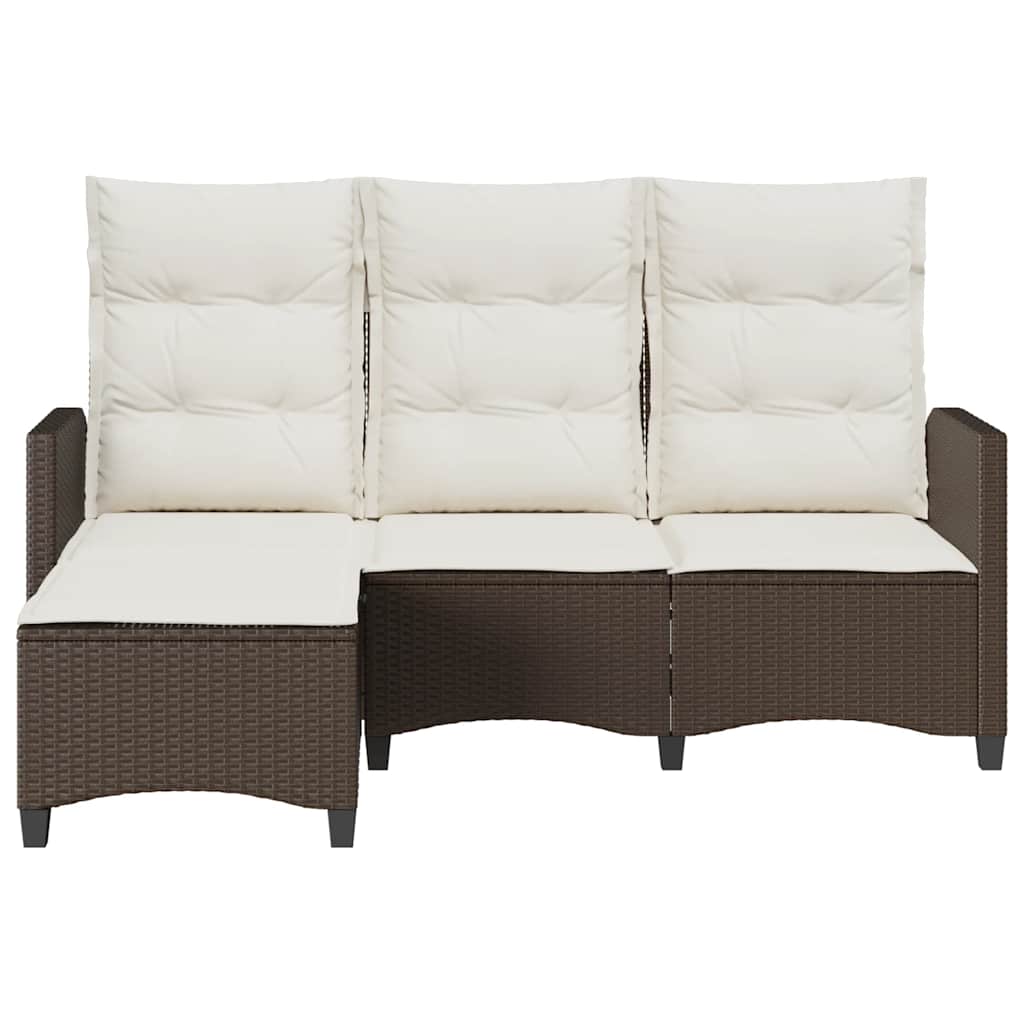 loungestol med hynder og lænefunktion L-formet polyrattan brun