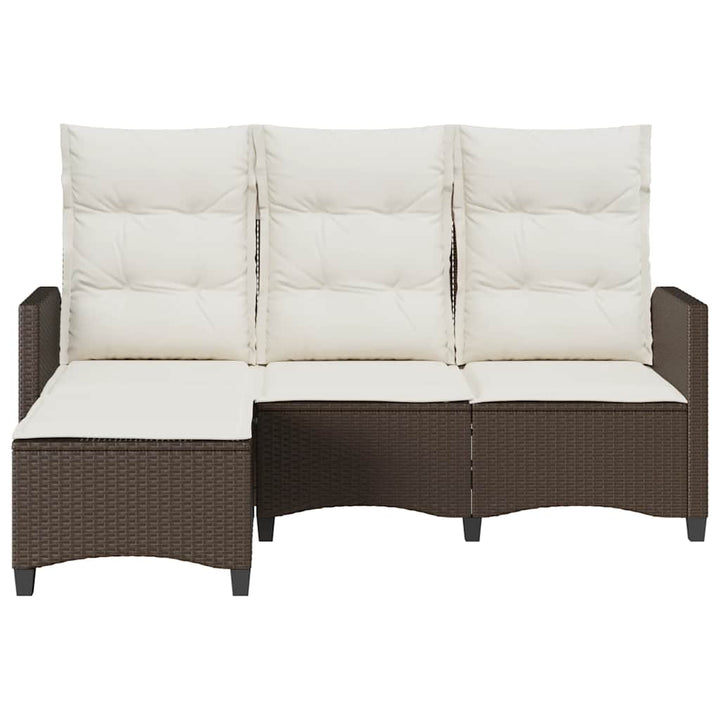 loungestol med hynder og lænefunktion L-formet polyrattan brun