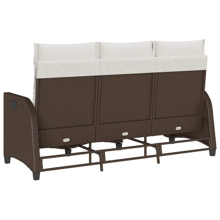 loungestol med hynder og lænefunktion L-formet polyrattan brun