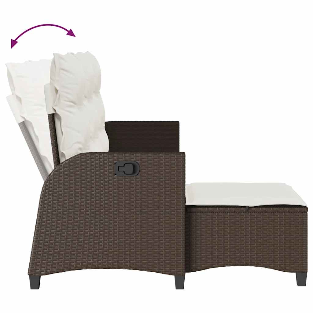 loungestol med hynder og lænefunktion L-formet polyrattan brun