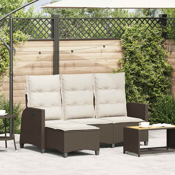 loungestol med hynder og lænefunktion L-formet polyrattan brun