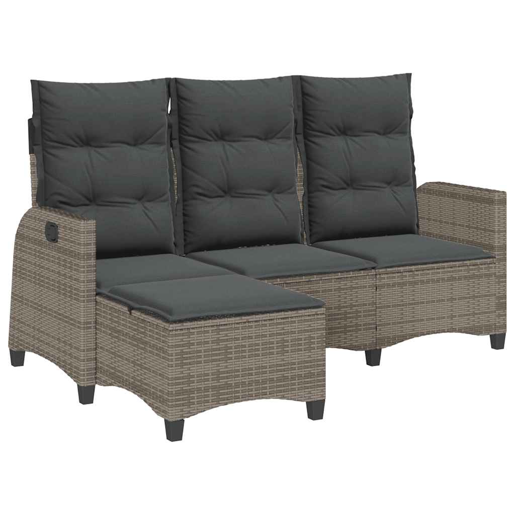 loungestol med hynder og lænefunktion L-formet polyrattan grå