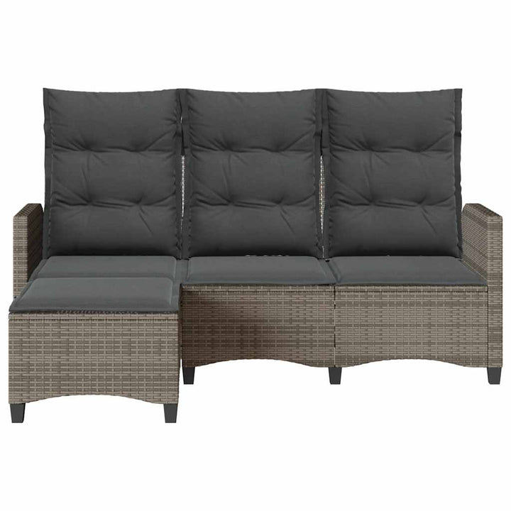 loungestol med hynder og lænefunktion L-formet polyrattan grå