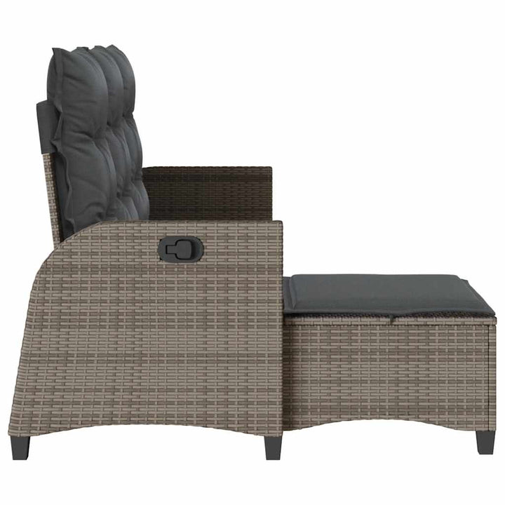 loungestol med hynder og lænefunktion L-formet polyrattan grå
