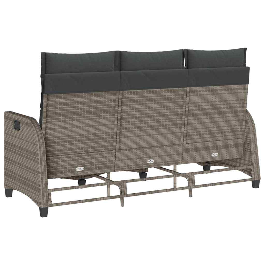 loungestol med hynder og lænefunktion L-formet polyrattan grå