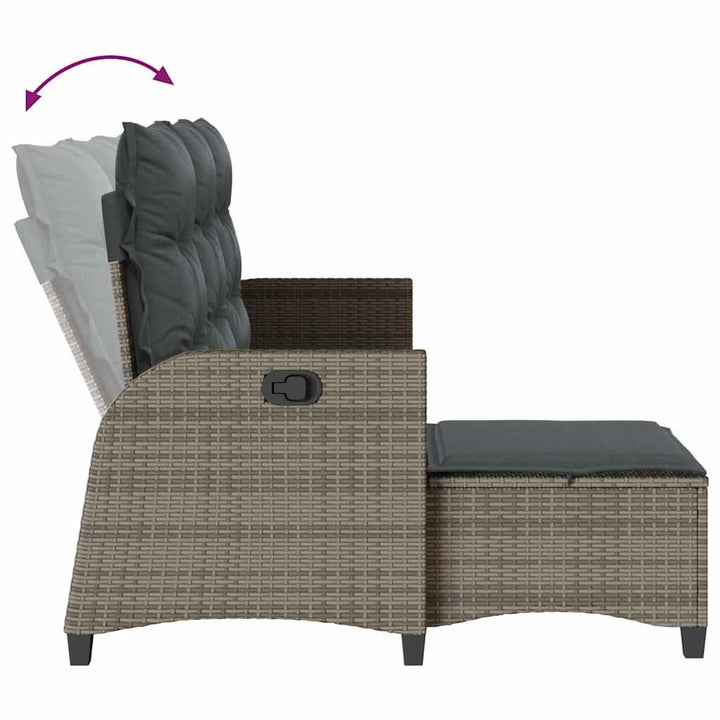 loungestol med hynder og lænefunktion L-formet polyrattan grå