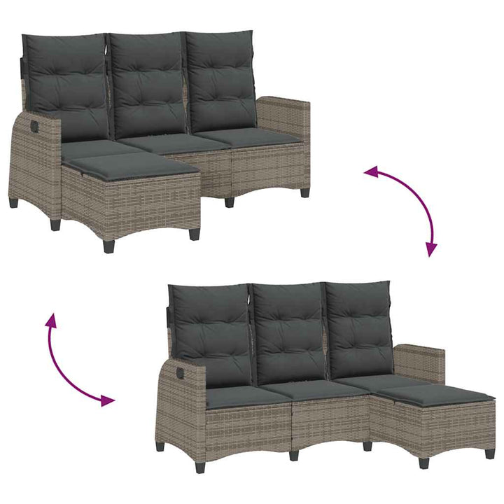 loungestol med hynder og lænefunktion L-formet polyrattan grå