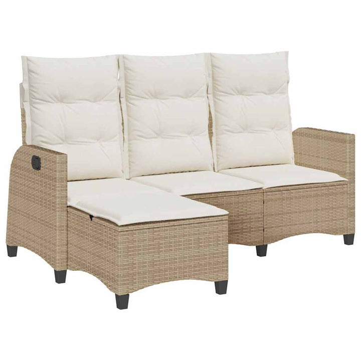 loungestol med hynder og lænefunktion L-formet polyrattan beige
