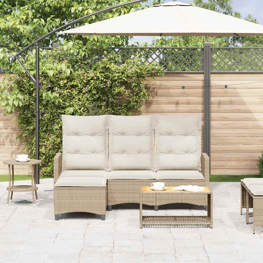 loungestol med hynder og lænefunktion L-formet polyrattan beige