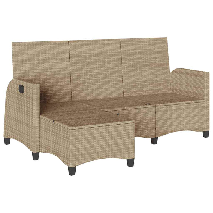 loungestol med hynder og lænefunktion L-formet polyrattan beige
