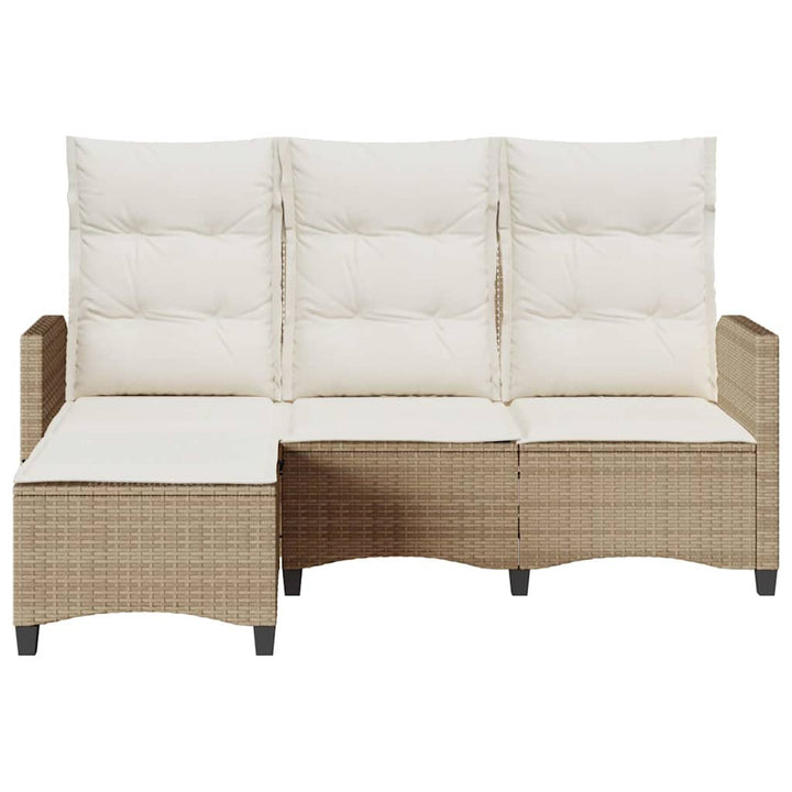 loungestol med hynder og lænefunktion L-formet polyrattan beige