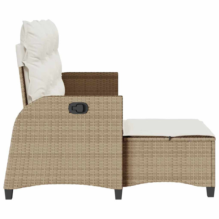 loungestol med hynder og lænefunktion L-formet polyrattan beige